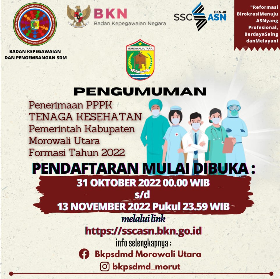 PENGUMUMAN PENERIMAAN PPPK PEMERINTAH KABUPATEN MOROWALI UTARA TA. 2022